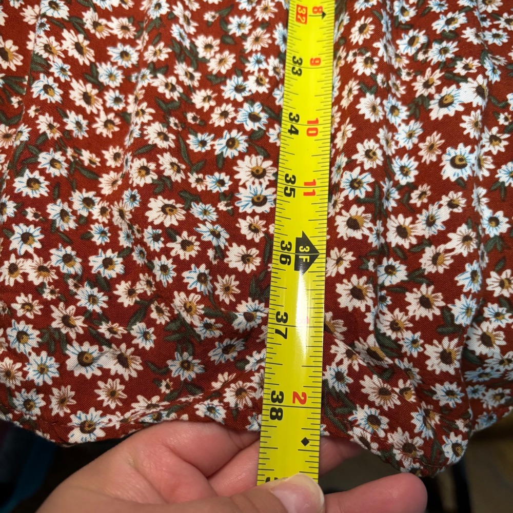 Natural Life Rust Floral Daisy Midi Dress Sz Medium Tiered Rayon Boho Pockets - Picture 7 of 7